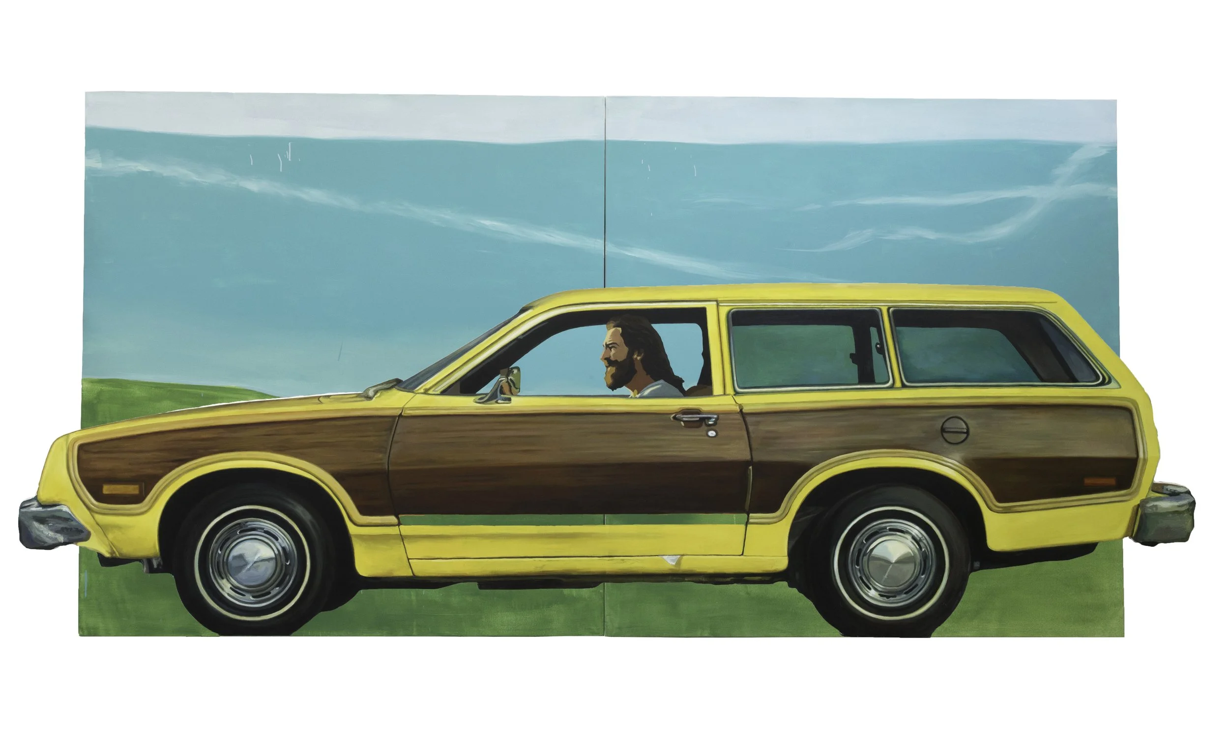  SCOTT AVETT  Jesus in a Pinto , 2025-2026 oil on panel 75 x 160 inches   INQUIRE+  