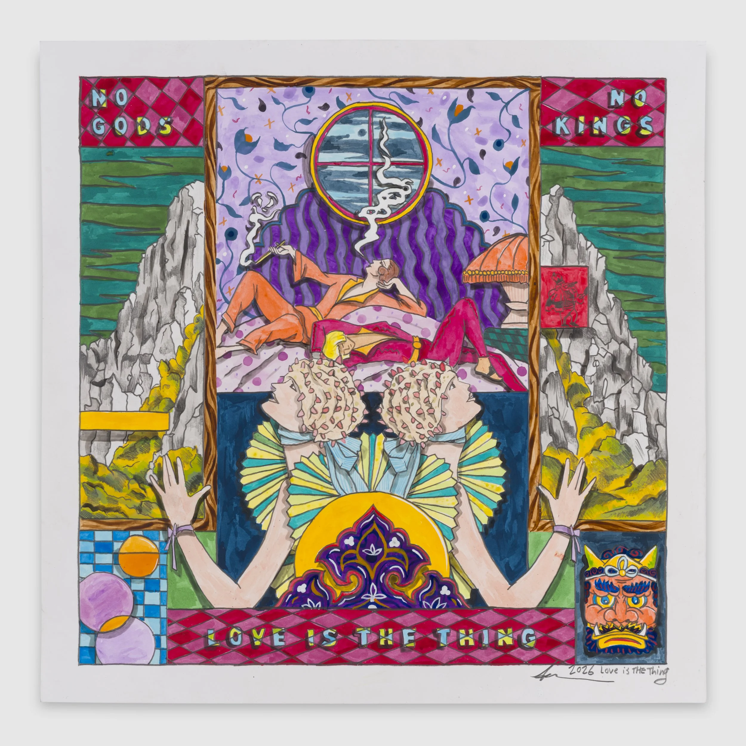  AMIR H. FALLAH  Love Is The Thing , 2026 acrylic, ink, and pencil on paper 13 x 13 inches   INQUIRE+  
