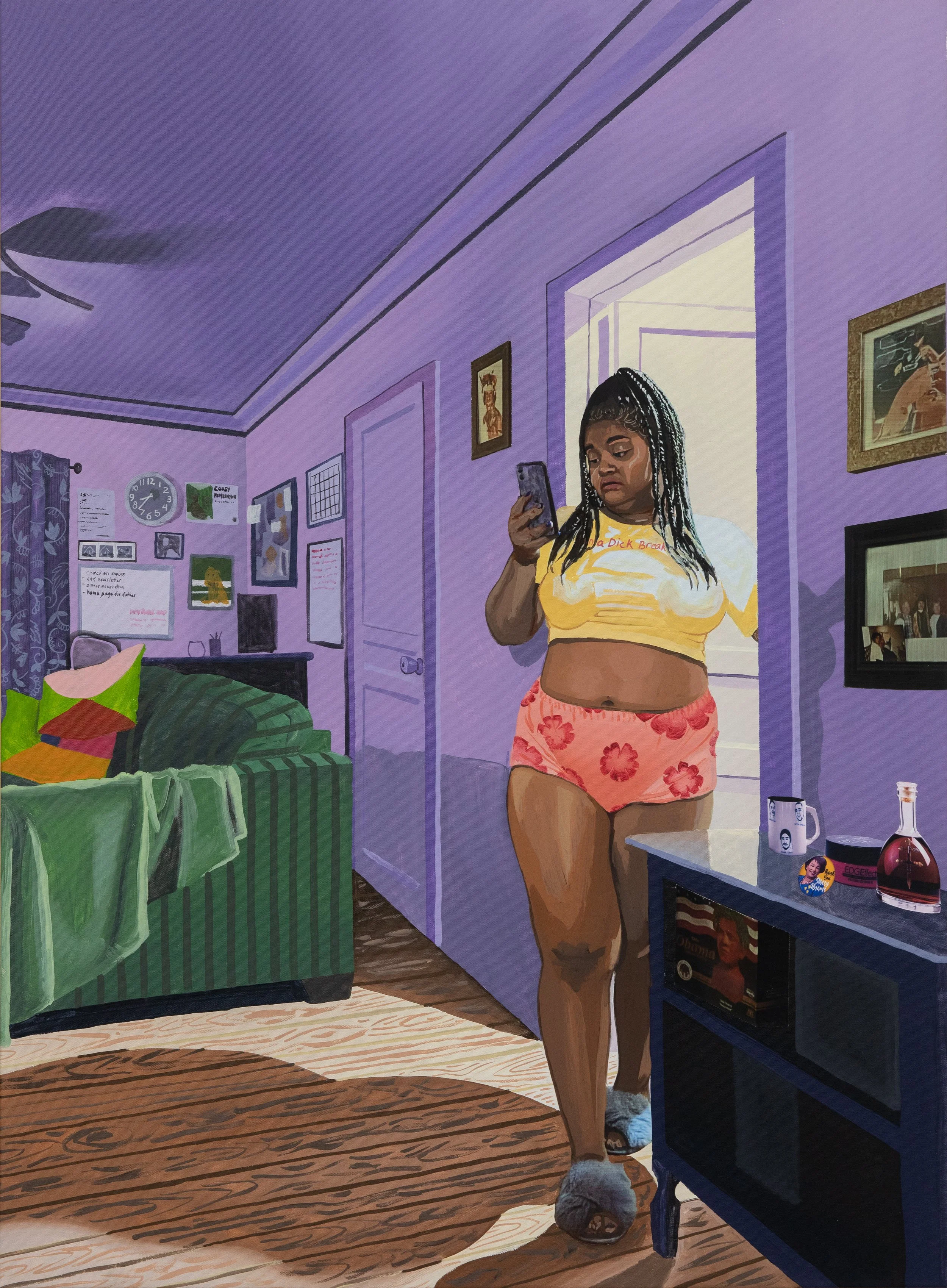  COREY PEMBERTON  Who all gon be there?,  2022 house paint, graphite, and inkjet prints on canvas 48 x 36 inches   INQUIRE+  