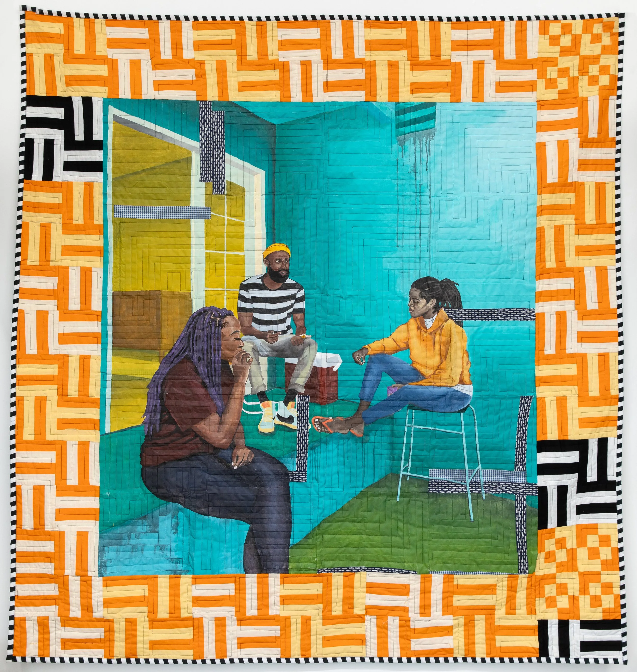  COREY PEMBERTON  Kickback,  2024 cotton, polyester, canvas, and house paint 60 x 60 inches   INQUIRE+  