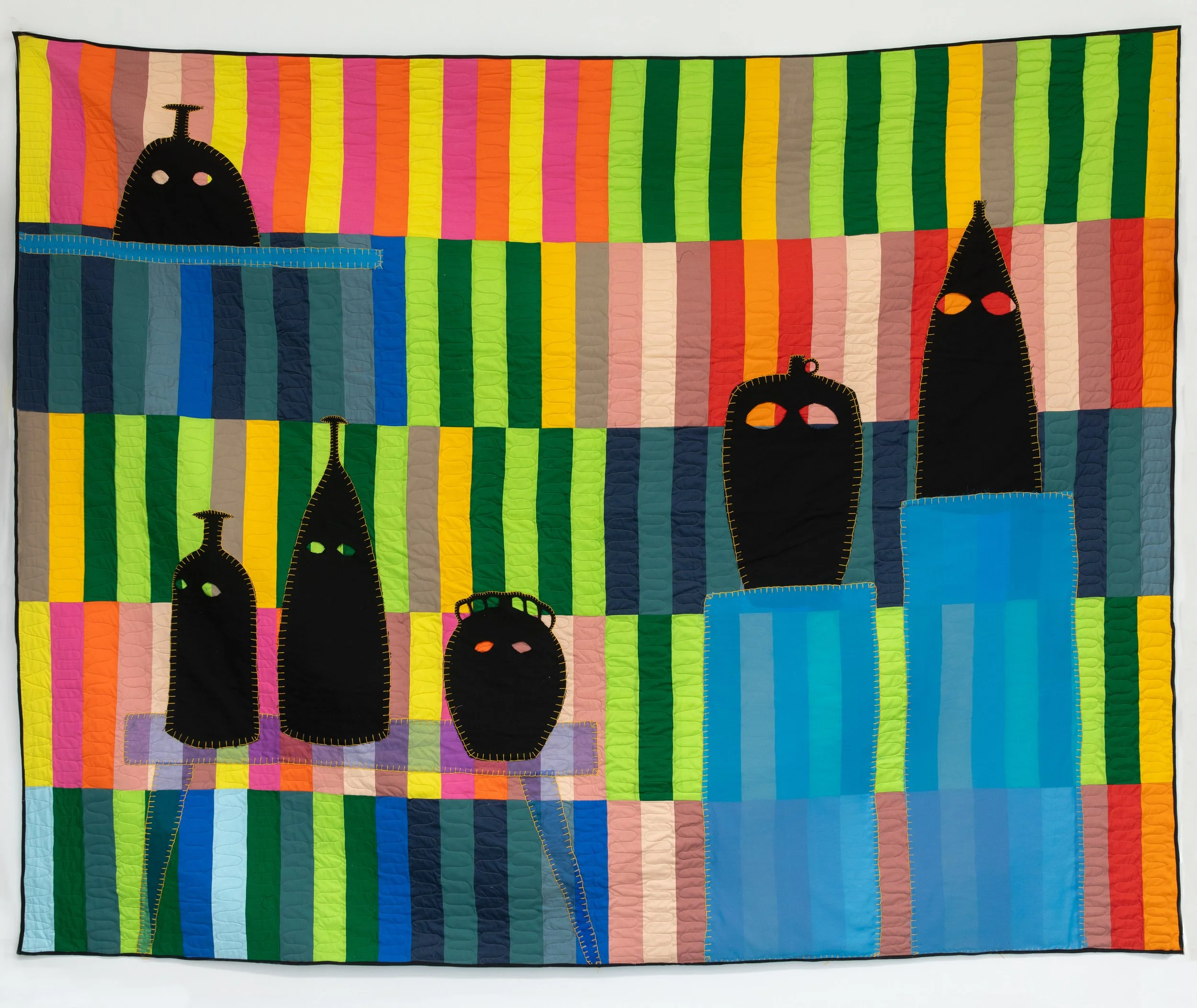  COREY PEMBERTON  Stockholm Syndrome,  2026 quilted cotton and polyester, duck and chiffon applique  96 x 120 inches   INQUIRE+  