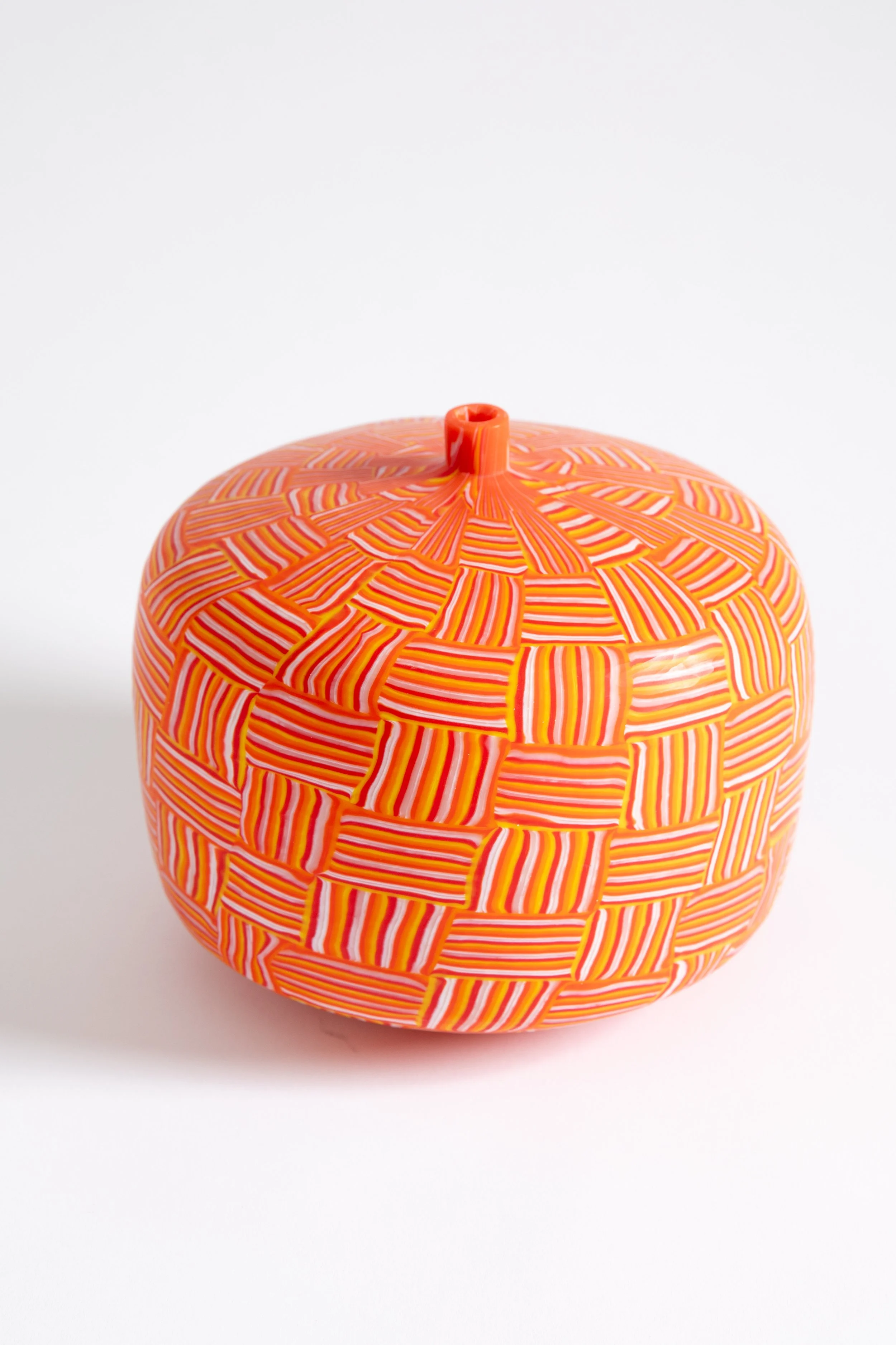  COREY PEMBERTON  Orange Woven Ohira Pot,  2026 blown and carved glass 7 x 8 x 8 inches   INQUIRE+  