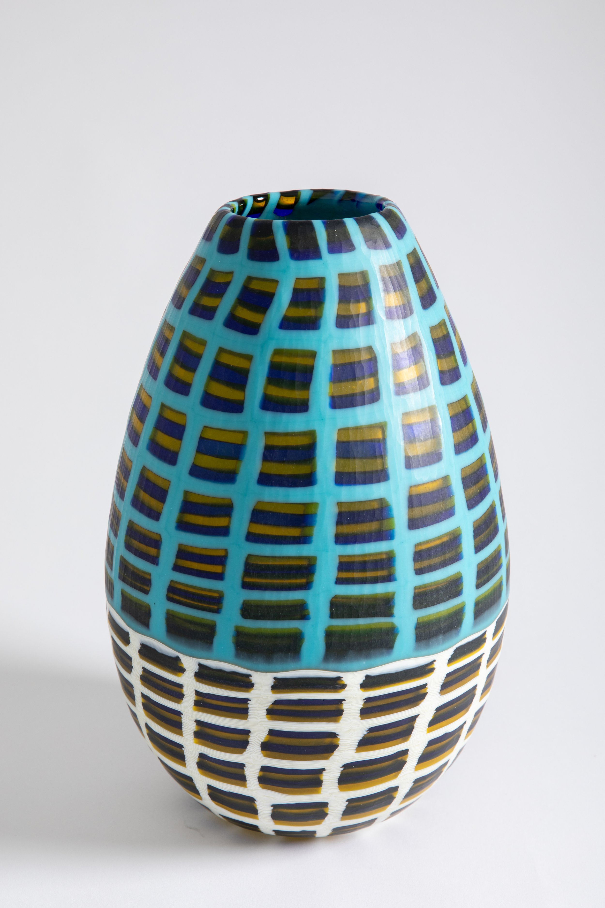  COREY PEMBERTON  Gridded Ukhamba,  2026 blown and carved glass 14 x 9 x 9 inches   INQUIRE+  