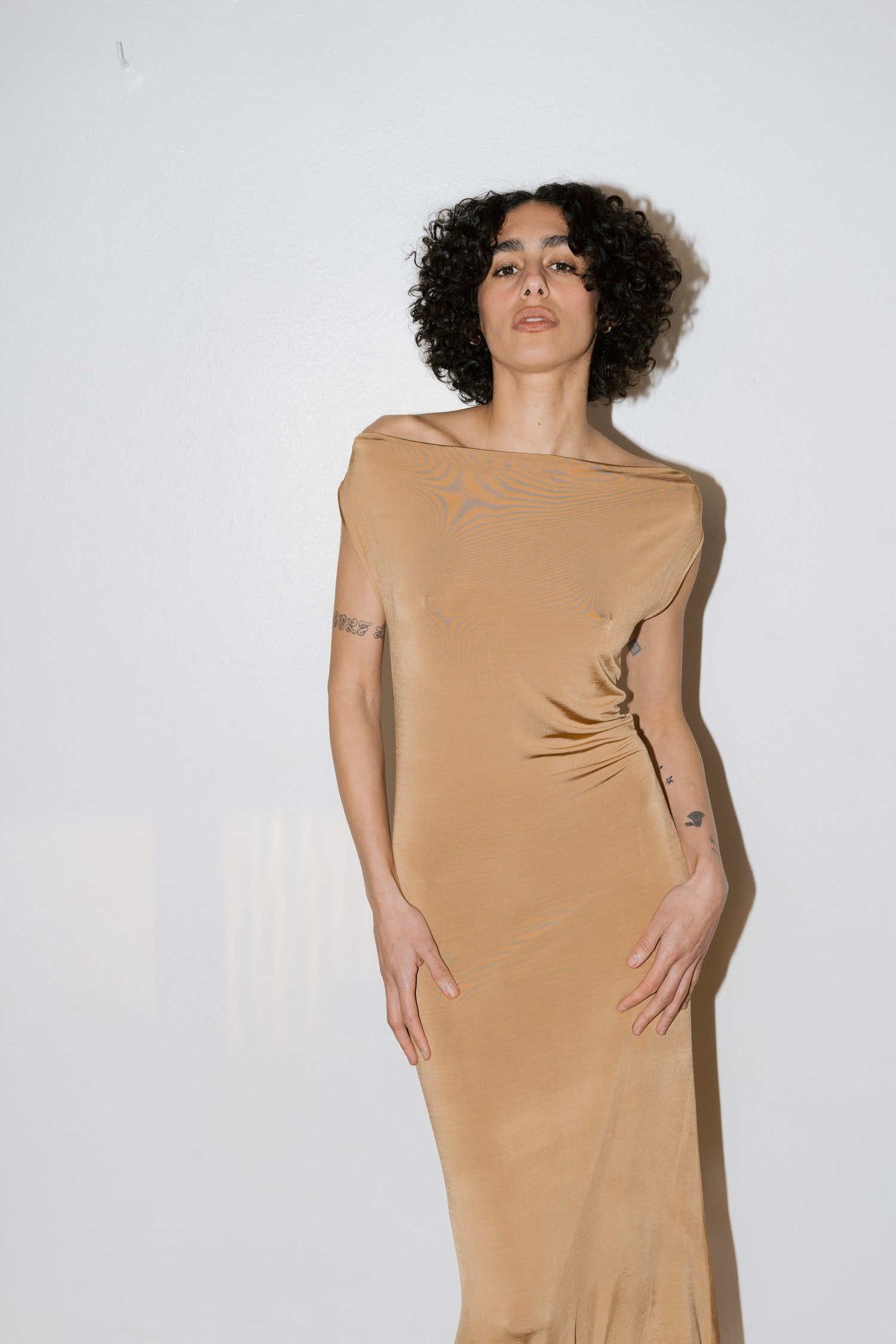 caramel mesh flowy slip midi dress Caramel Mesh Flowy Slip Midi Dress