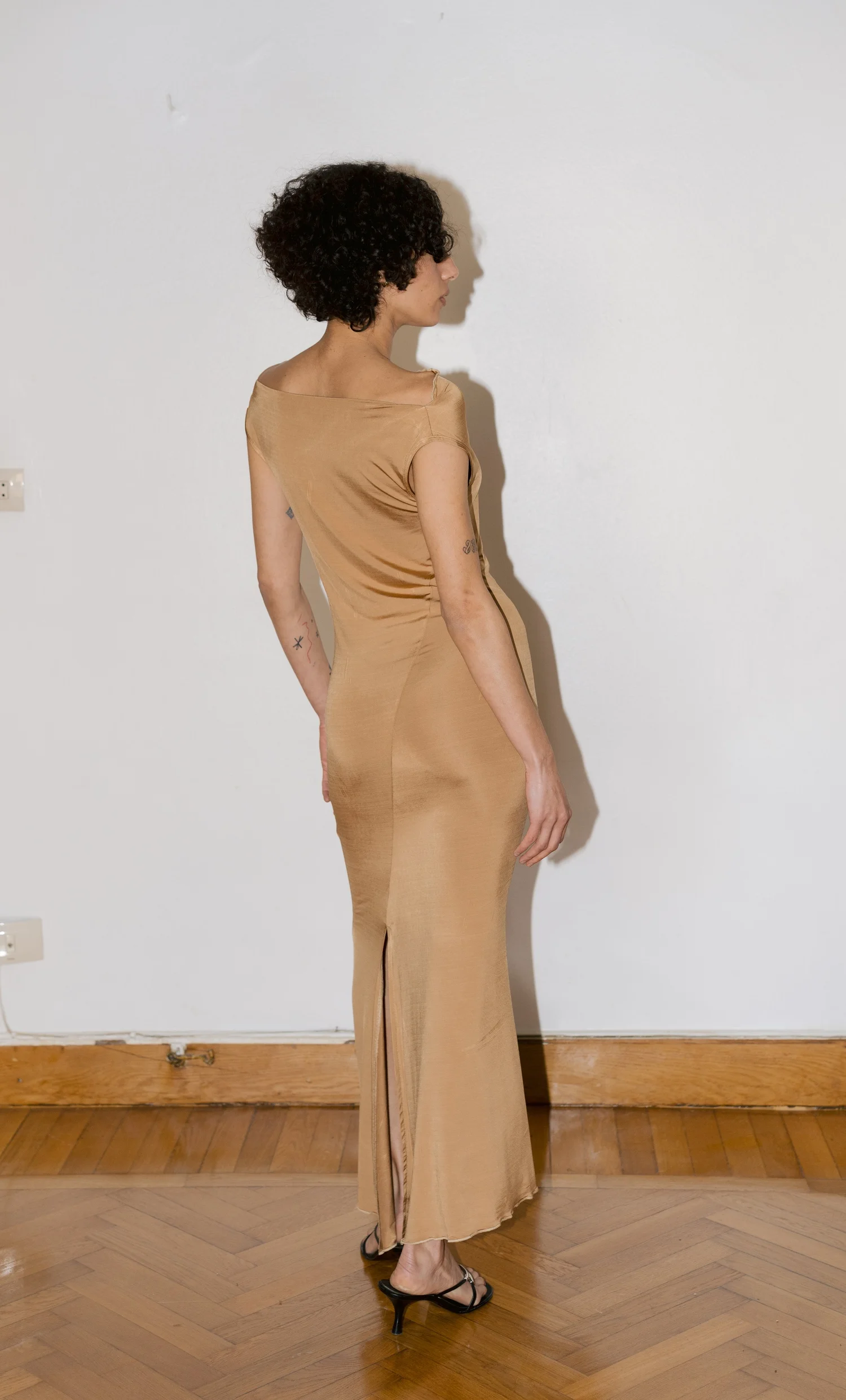 caramel mesh flowy slip midi dress Caramel Slip Dress