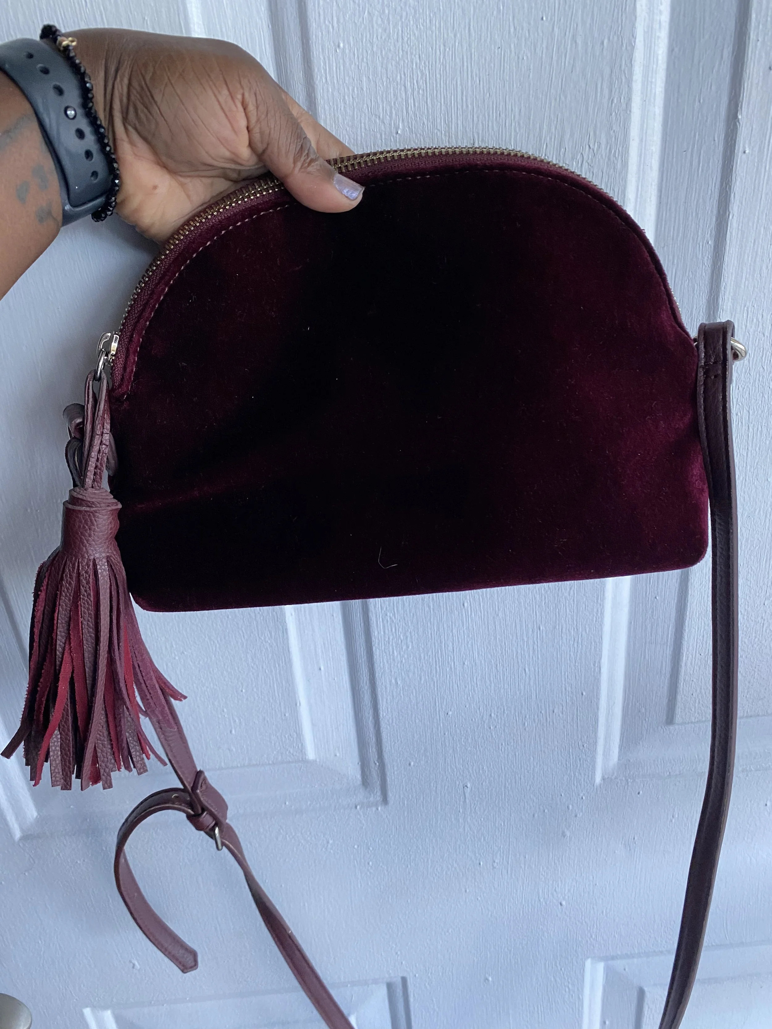 OLD NAVY RED VELVET TASSEL CROSSBODY PURSE