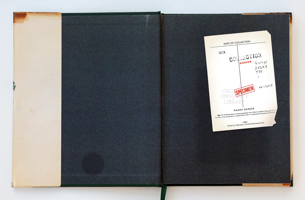 Inside cover with library label from where John Vaughn Thompson's memoirs were found.