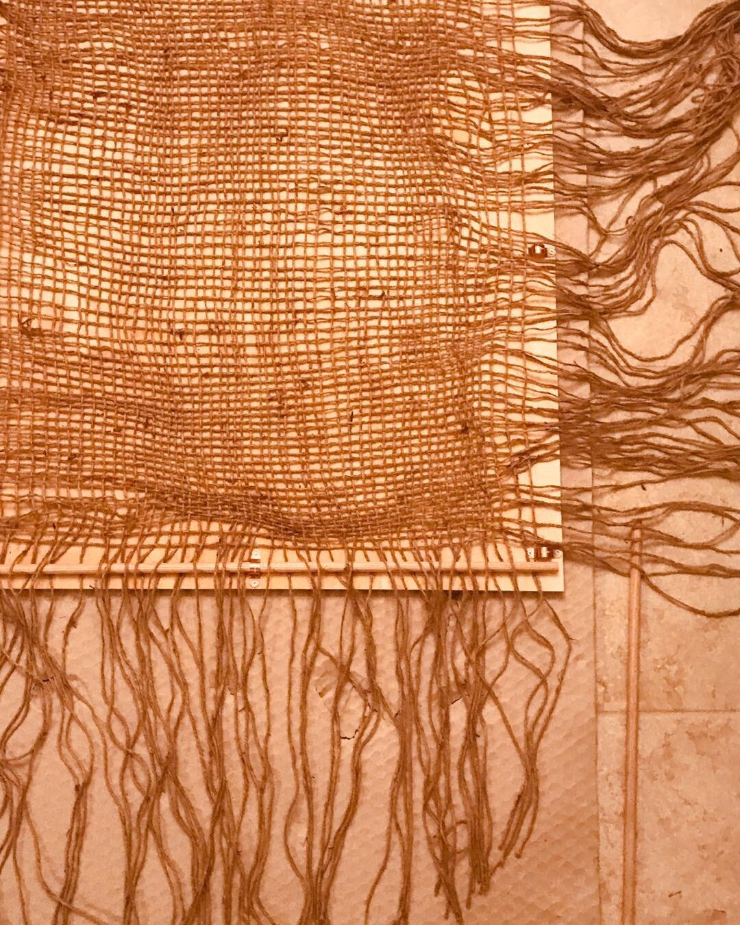 Weaving work-in-progress made from jute rope and pine. The final project is inspired by a weaving my daughter did. #austinart #austinartist #weaving #littlefriday