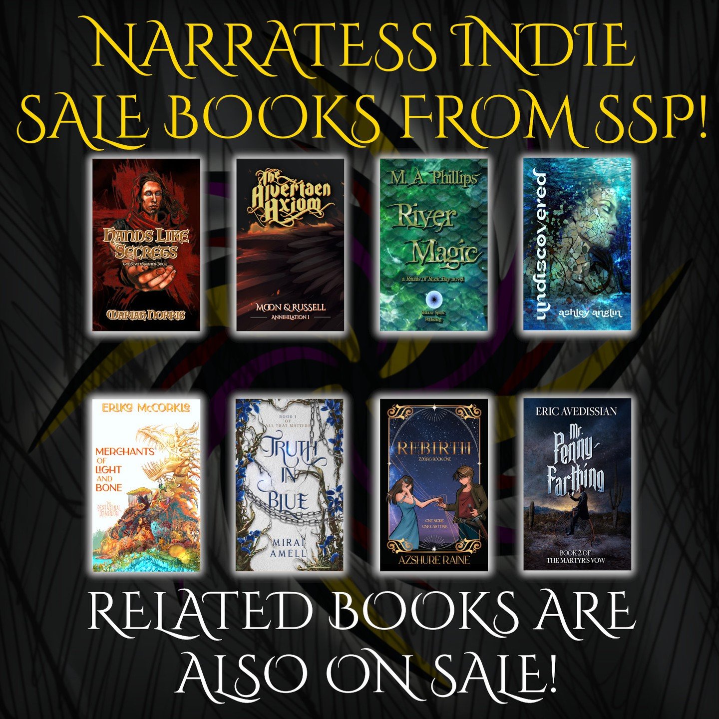 Happy #IndieApril! 

If you're looking to support an #IndiePublisher and their authors, these Shadow Spark titles are on sale as part of the Narratess Indie Sale this weekend! 

#narratessindiesale #ShadowSparkPublishing #Bookstagram #AmReading #Book