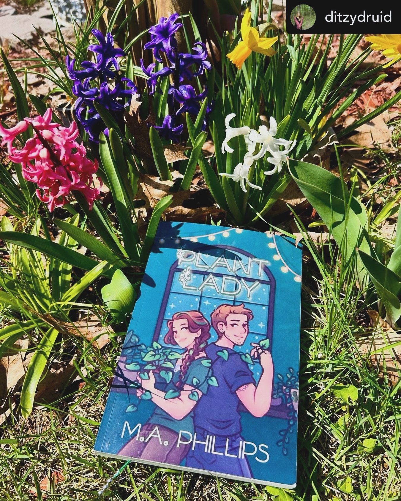 Posted @withregram &bull; @ditzydruid Flowers and greenery are bursting back to life all around! 

If you&rsquo;re looking for a book to read outside at your favorite garden or park, take a peek at my novel PLANT LADY. 

Plants are easy. People&helli