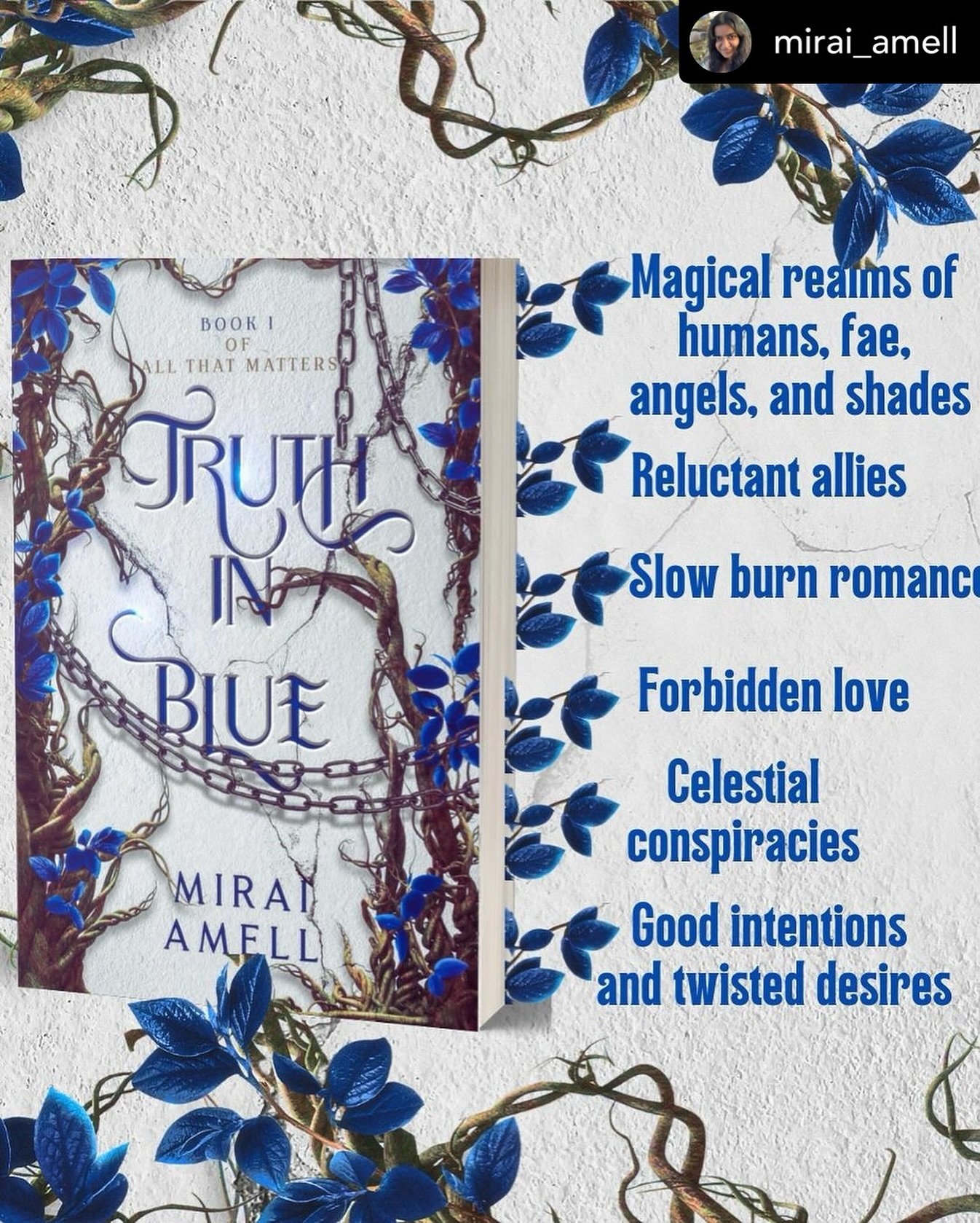 Posted @withregram &bull; @mirai_amell When you are in love with someone you don&rsquo;t remember meeting, the world ceases to make sense yet it keeps spinning 
Truth in Blue available on KU
#fantasy #fantasybooks #romantasy #fantasyromancebooks