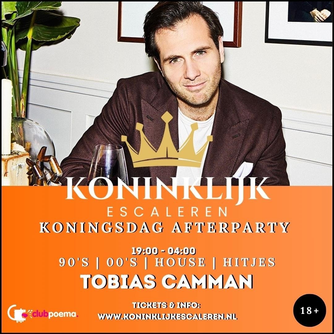 Met Koningsdag sluiten alle pleinen in Utrecht om 20u! Club Poema is open vanaf 19u tot in de vroege ochtend! Tijdens @koninklijkescaleren hebben we @tobias_camman achter de draaitafels! Haal je kaartje nu zodat je gegarandeerd plek hebt voor de Koni