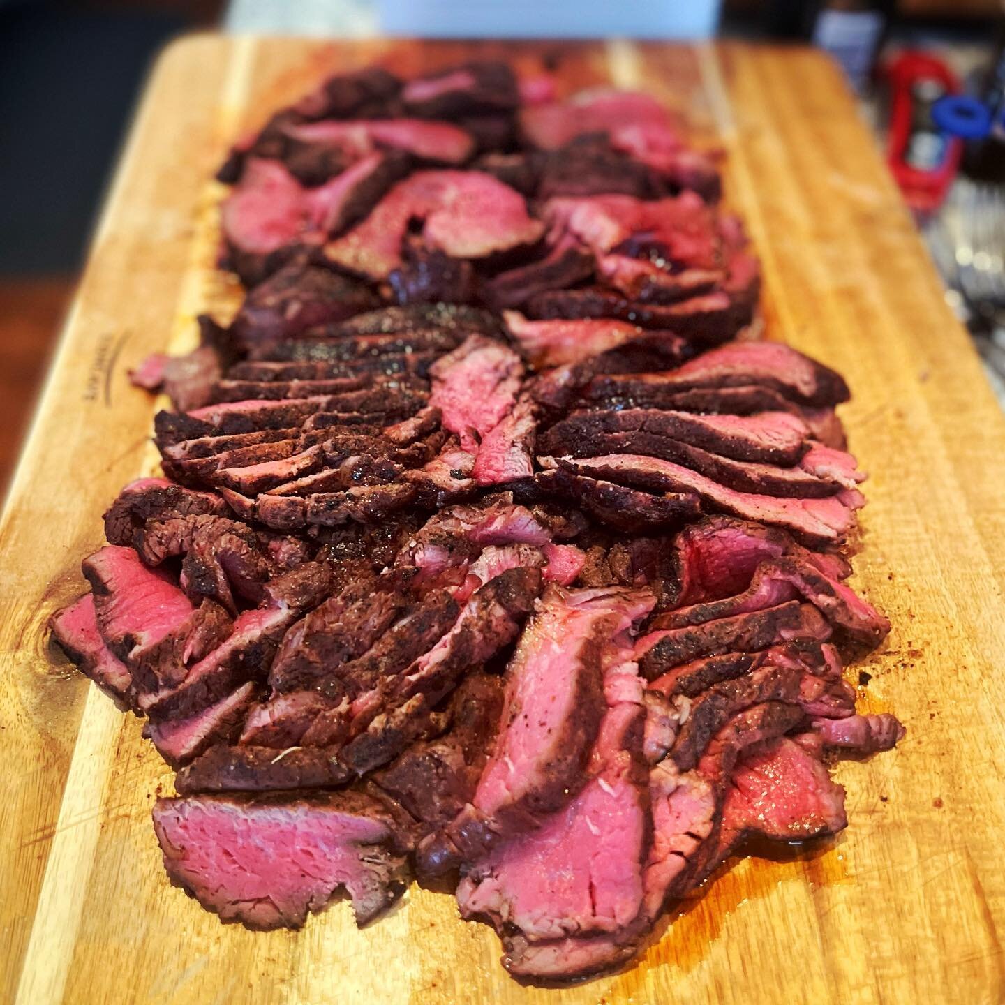 Perfect Medium Rare Sous Vide Beef Tenderloin w/ @spiceology Cowboy Crust, Fresh Rosemary &amp; Salt Flakes.  Done in steaks/roast cuts for bark on the @webergrillsca G2. Before sandos.