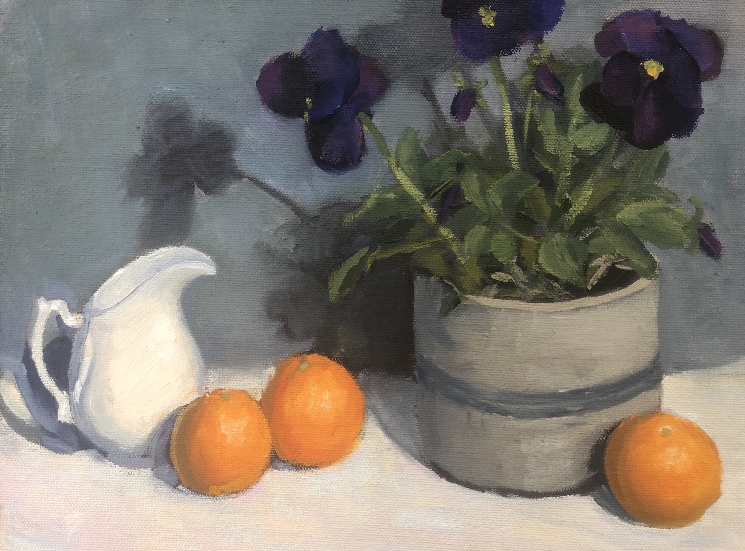  SOLD Pansies and Tangerines - 9X12 