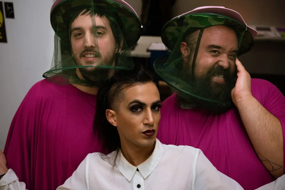 Queer synthpunk band GayCay poses with Bustie at the Not Enough Festival Showcase in Tulsa.