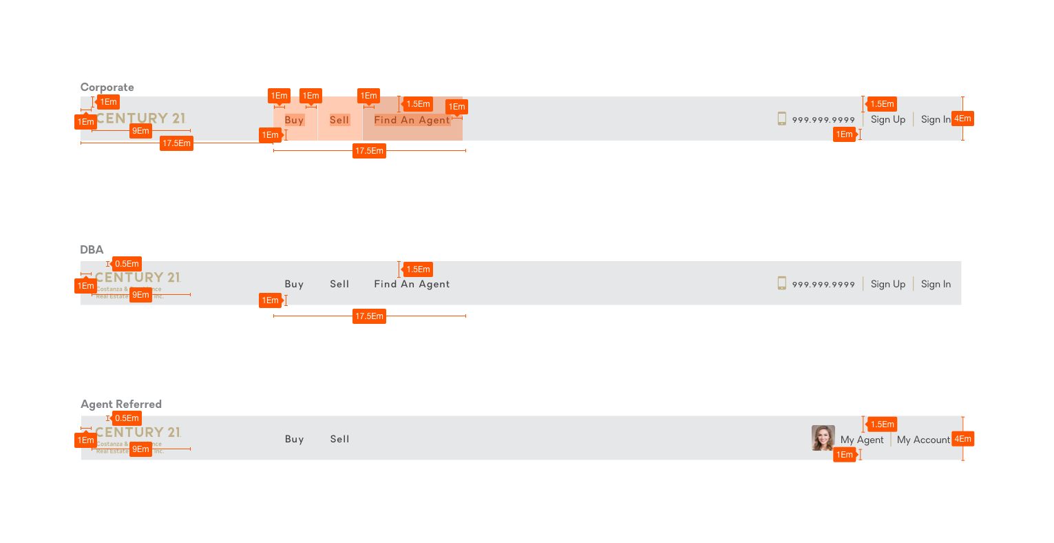 Specs for visitor v. logged in states, w/ cascading brand logic.