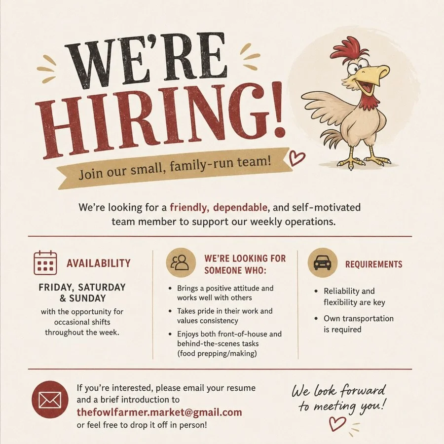 WE&rsquo;RE HIRING!

We are currently looking for a part-time team member to support our weekly operations.

We&rsquo;re seeking a dependable, friendly, and self-motivated individual who brings a positive attitude and enjoys working both independentl