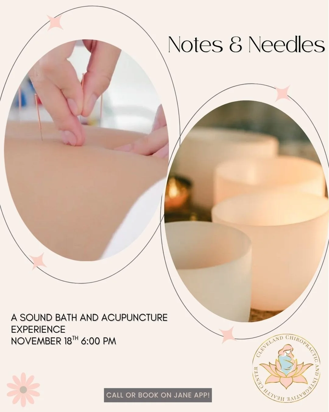 Notes &amp; Needles

Take a pause and make space for relaxation, renewal, and balance. Join us for Notes &amp; Needles, a unique wellness experience combining the restorative benefits of acupuncture with the soothing sounds of a sound bath. This imme