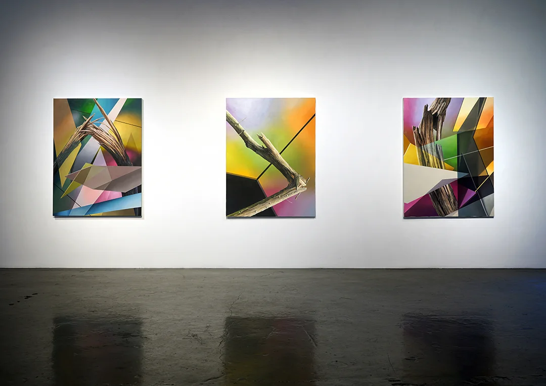 Javier Peláez, Broken Tree #3, #6, & 5, 2019 oil on linen 62.9” x 47.5” x 1.37”
