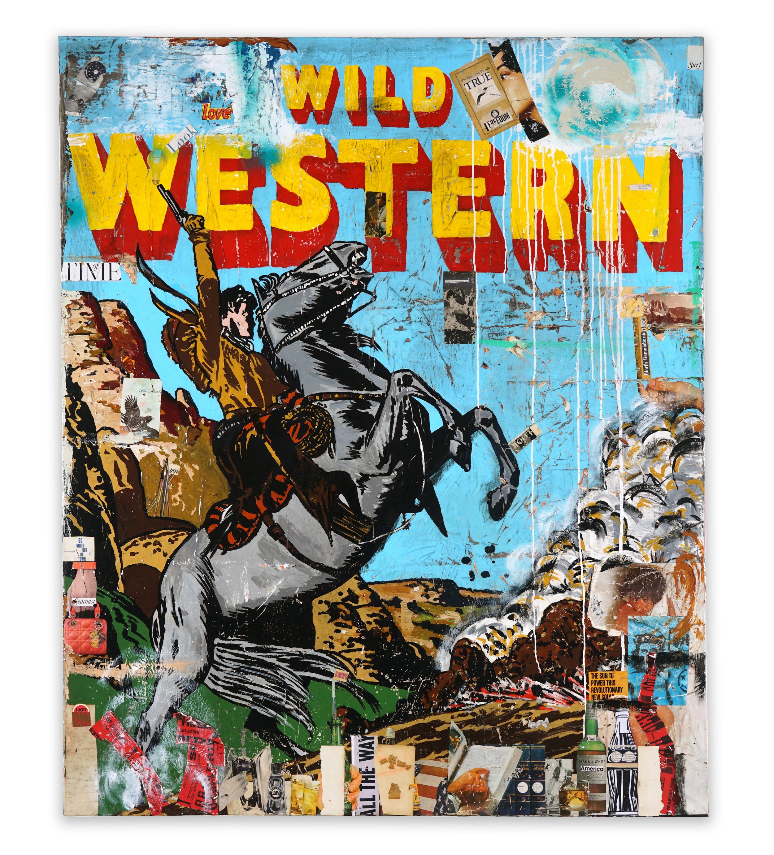 Greg Miller, Wild Western, acrylic and collage on canvas, 72” x 60”