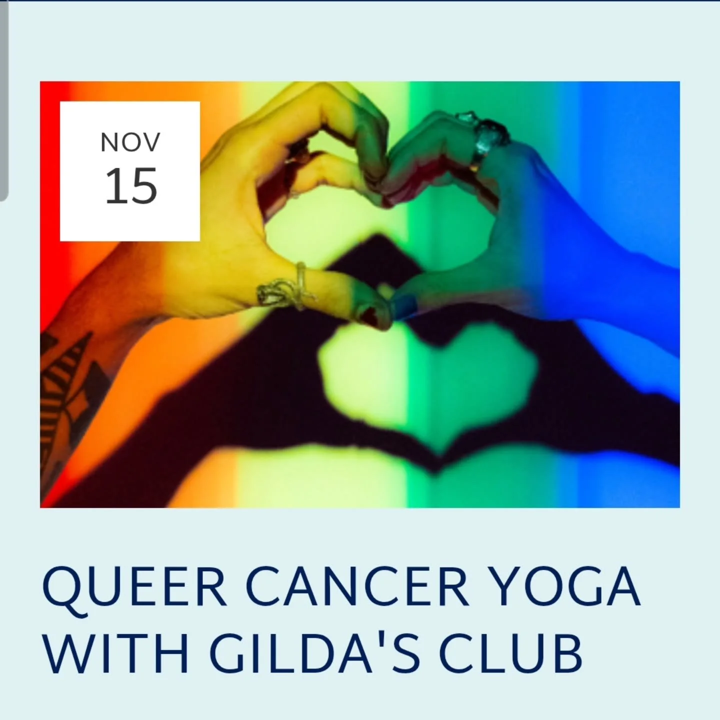 Join me and  @gildasclubmetrodetroit for a FREE gentle yoga class for the LGBTQIA+ community who have been affected by cancer (including caregivers!). The class will include chair and mat-based movement options, as well as breathwork and meditation, 