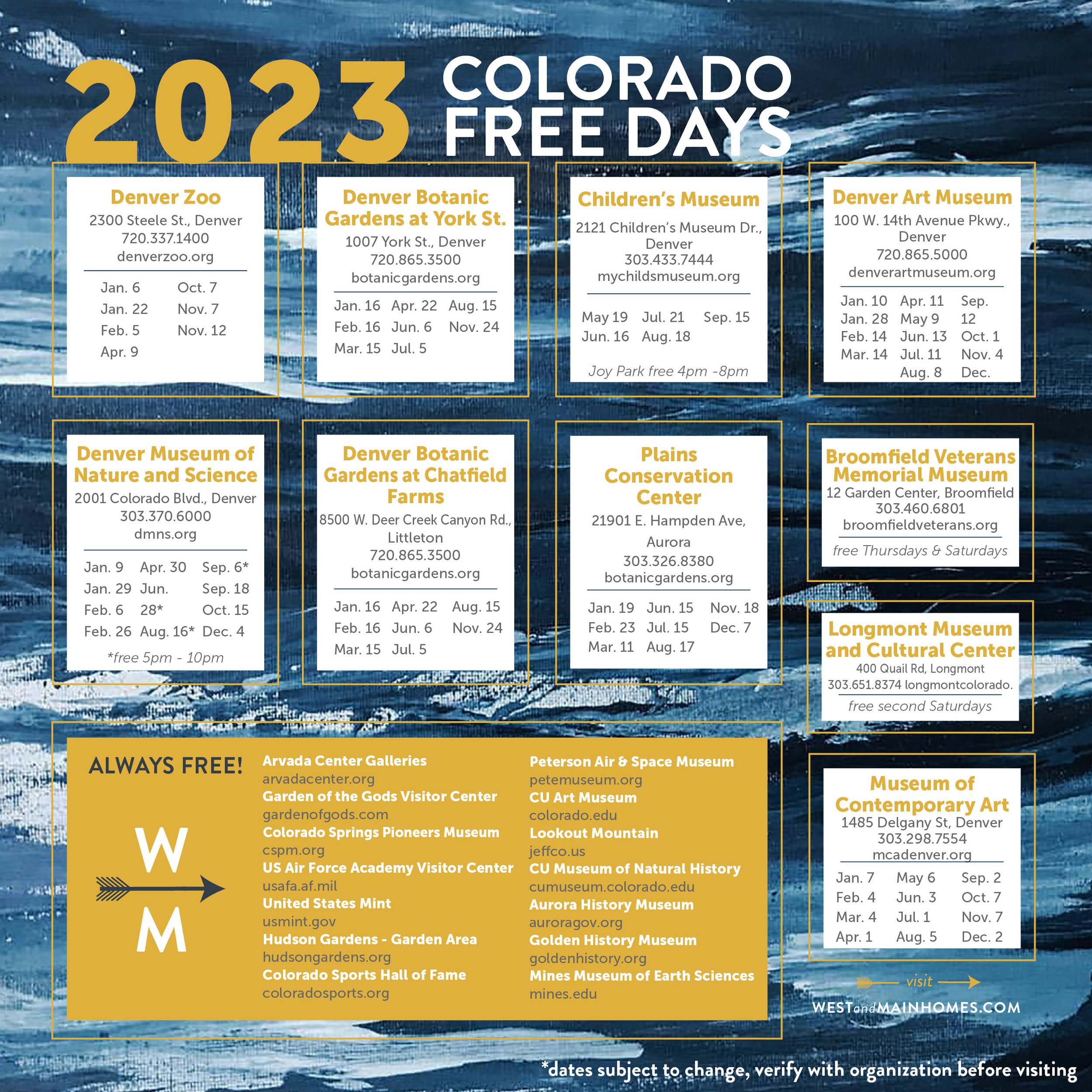 2023 Colorado Free Days! — West + Main