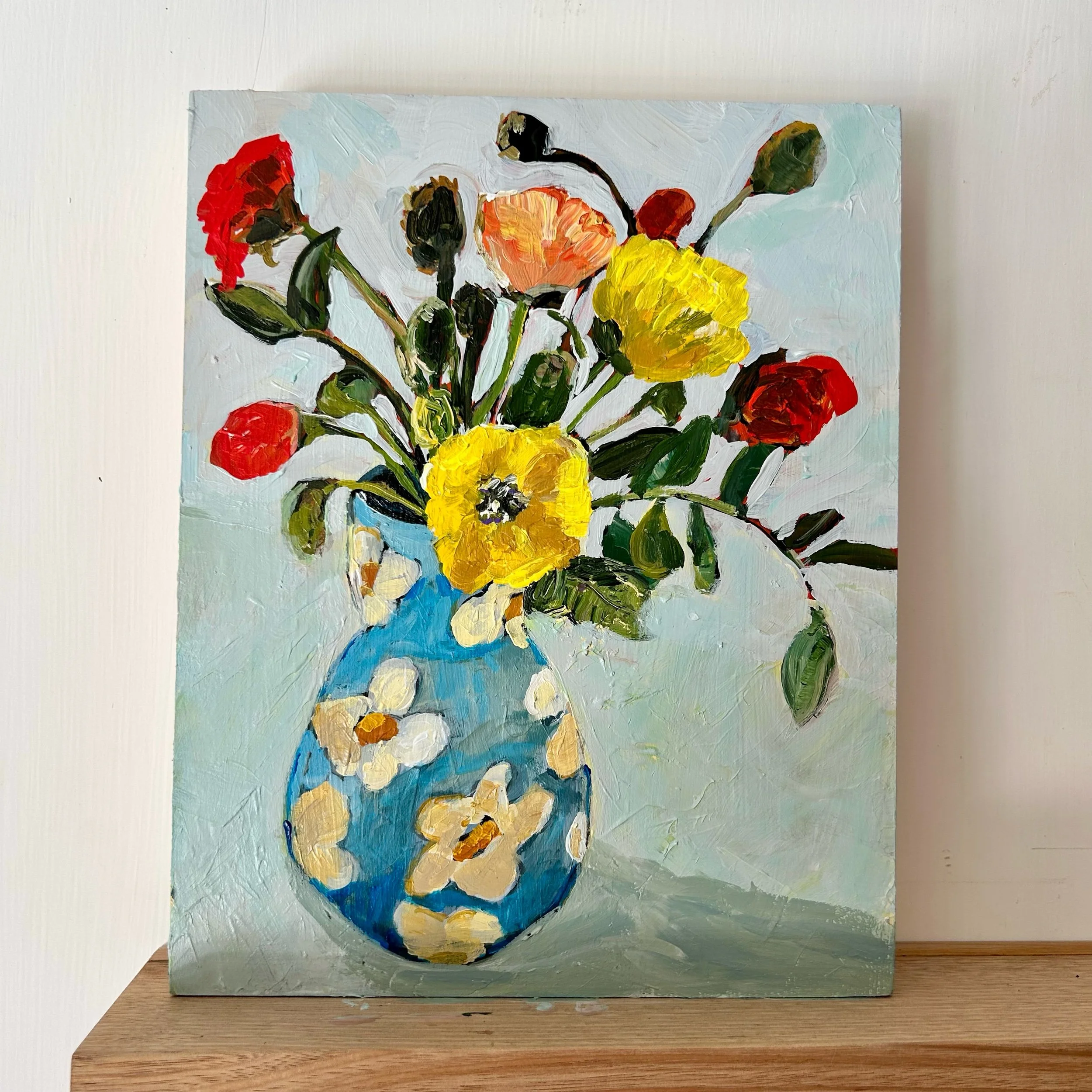 Poppies and gum leaves