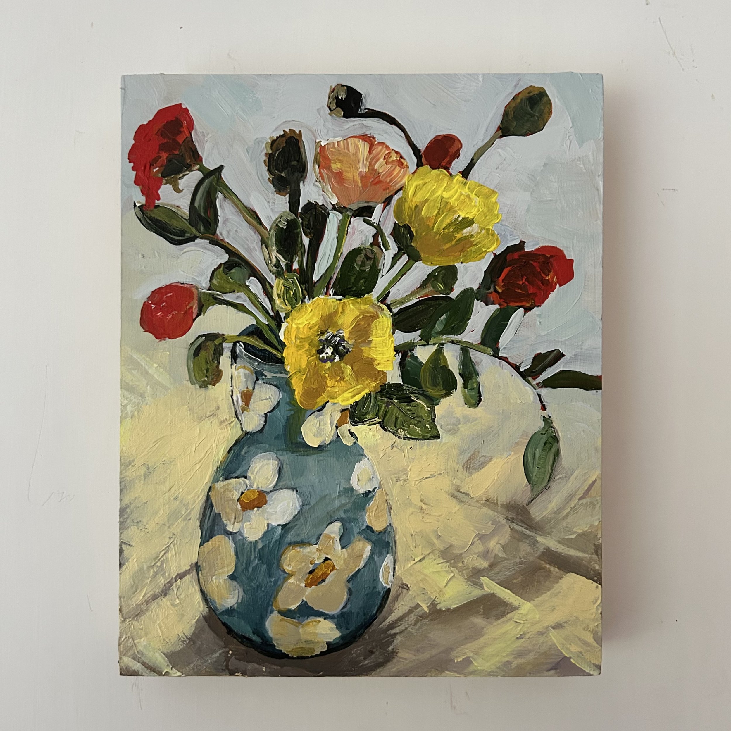 Poppies and gum leaves