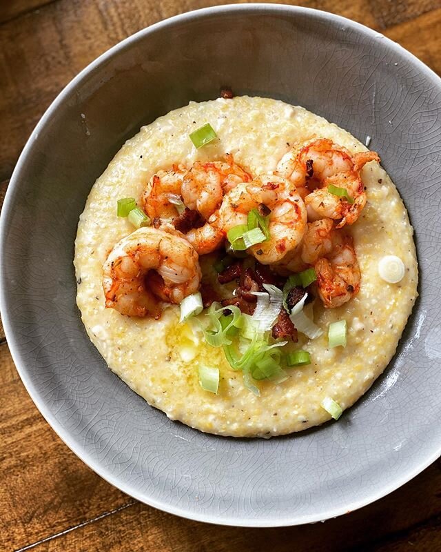 Food as love language. Shrimp &amp; Grits made with hand milled, artisanal  @ansonmills Colonial Pencil Cob grits. These started their journey to my belly with a long overnight soak, then they sat low and slow until we had a yummy bowl of creamy heri