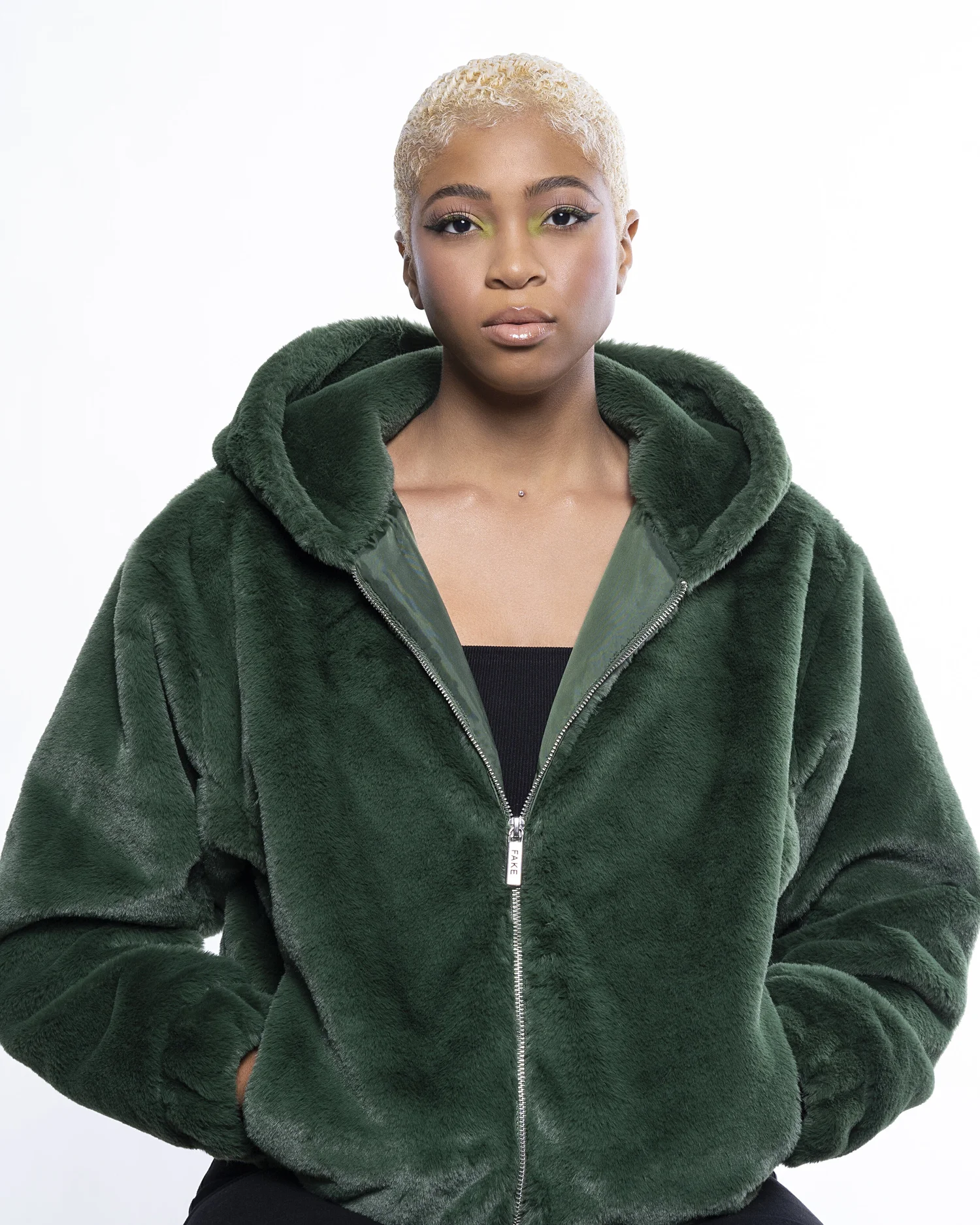 Green Faux Fur Hooded Bomber Jacket | M$ x PETA — MATT SARAFA