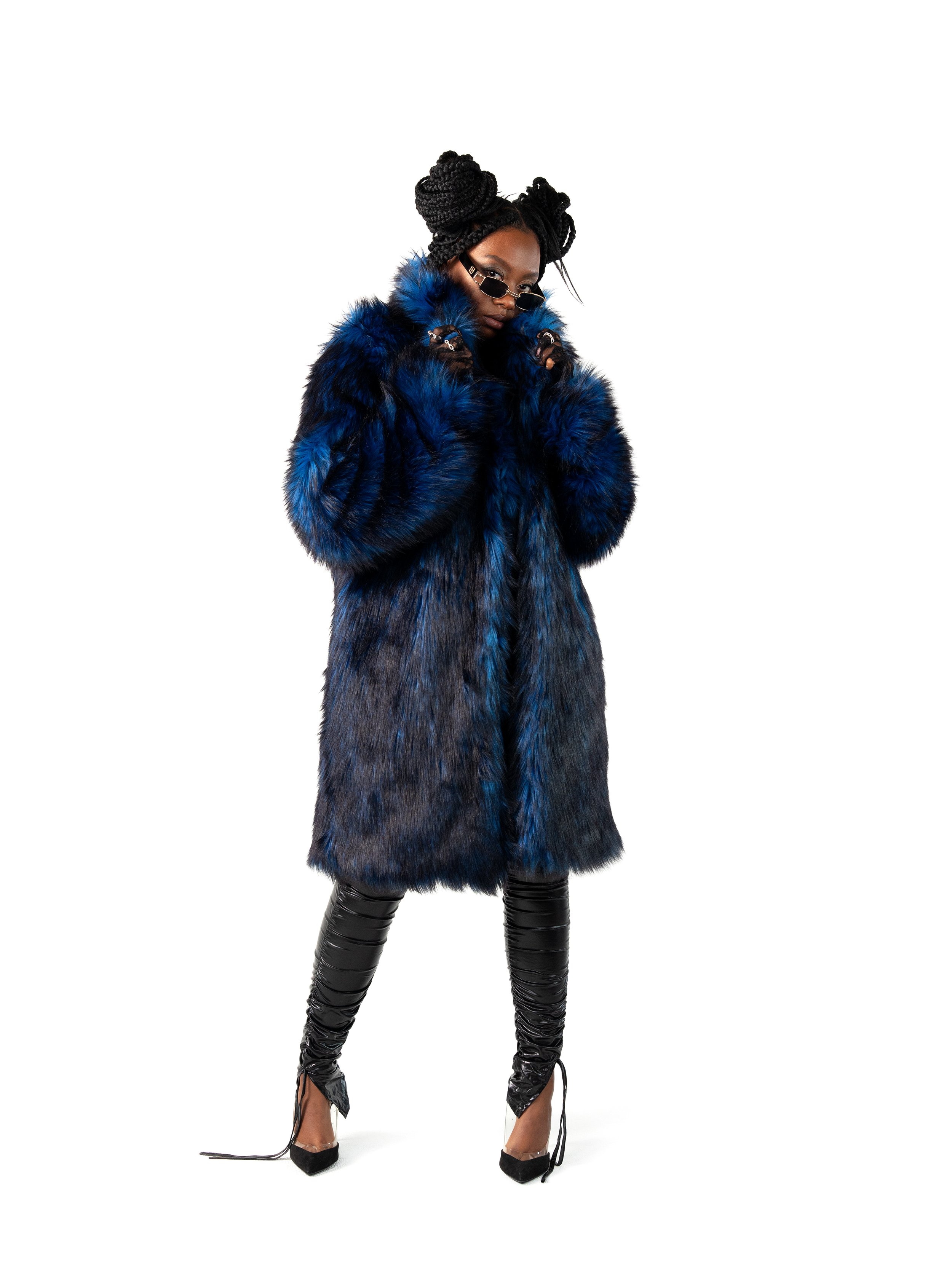 faux fur navy blue jacket