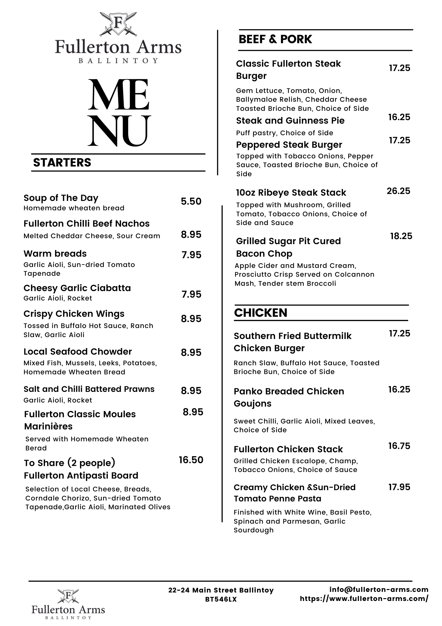 Food & Drink — Fullerton Arms Ballintoy Giant's Causeway North Coast