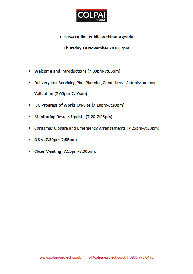 COLPAI Project - Online Public Webinar Agenda, Thursday 19 November 2020