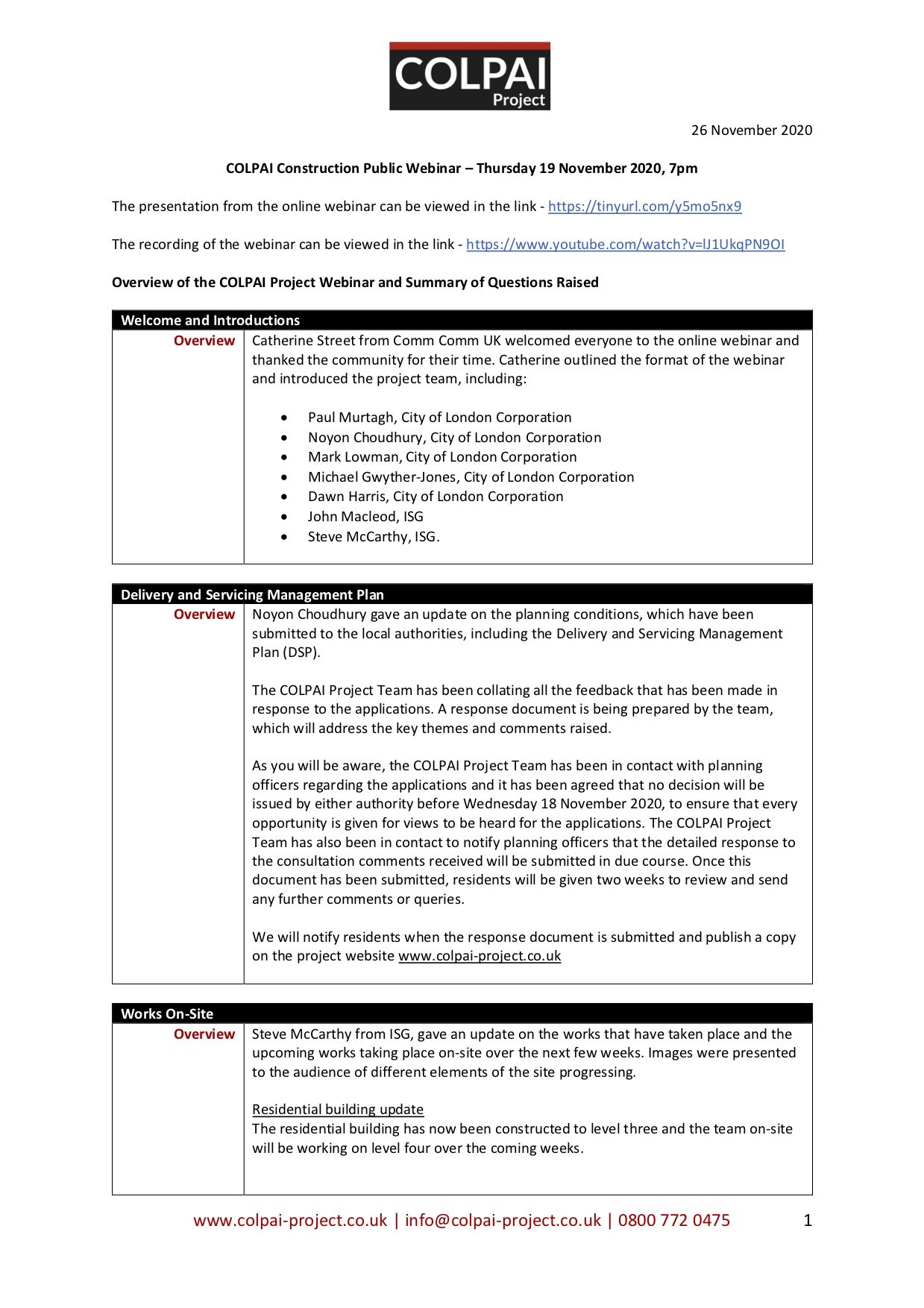 COLPAI Project - Webinar Notes 19 November 2020