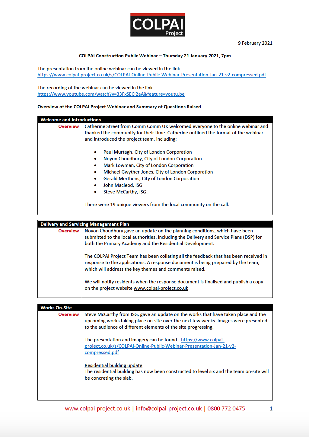 COLPAI Project - Webinar Notes 21 January 2021