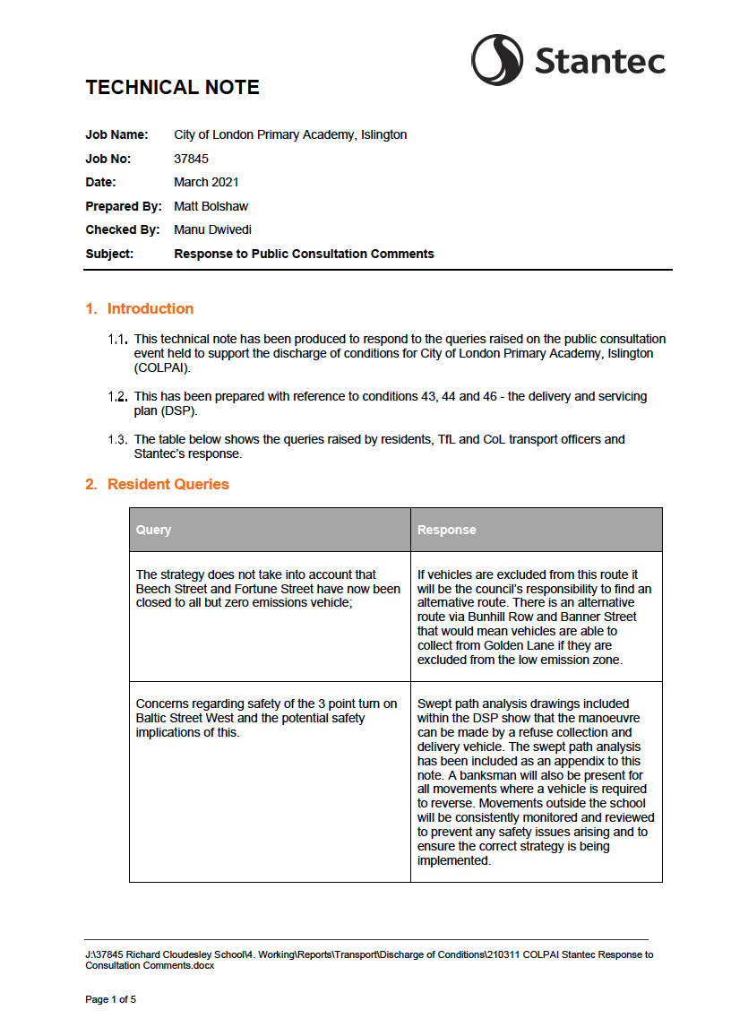 Delivery and Servicing Plan Conditions - Technical Note