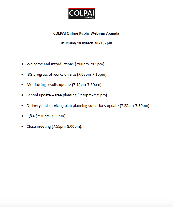 COLPAI Project - Online Webinar Agenda March 2021