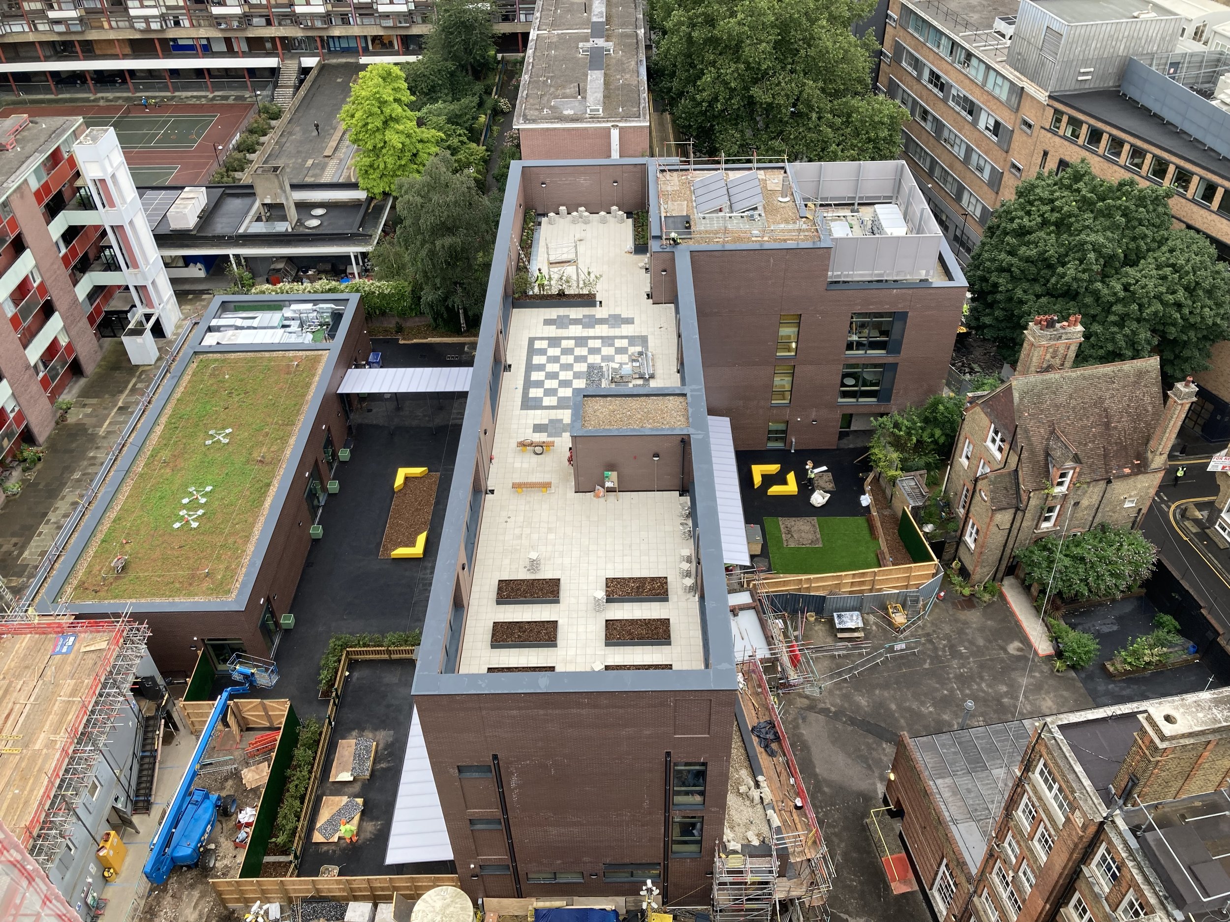 Aerial view of the new school buildings