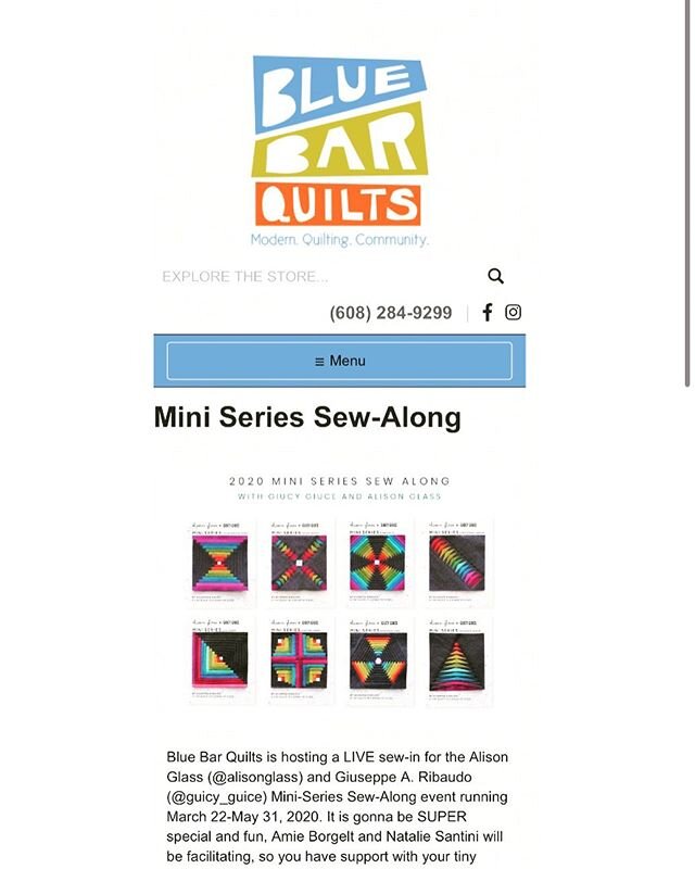 @sewhungryhippie and I are hosting several live community sew-ins next month for the #miniseriessal at my favorite local quilt shop @bluebarquilts in Middleton, Wisconsin!!
&bull;
The Mini Series Sew Along with @alisonglass @giucy_giuce is primed to 