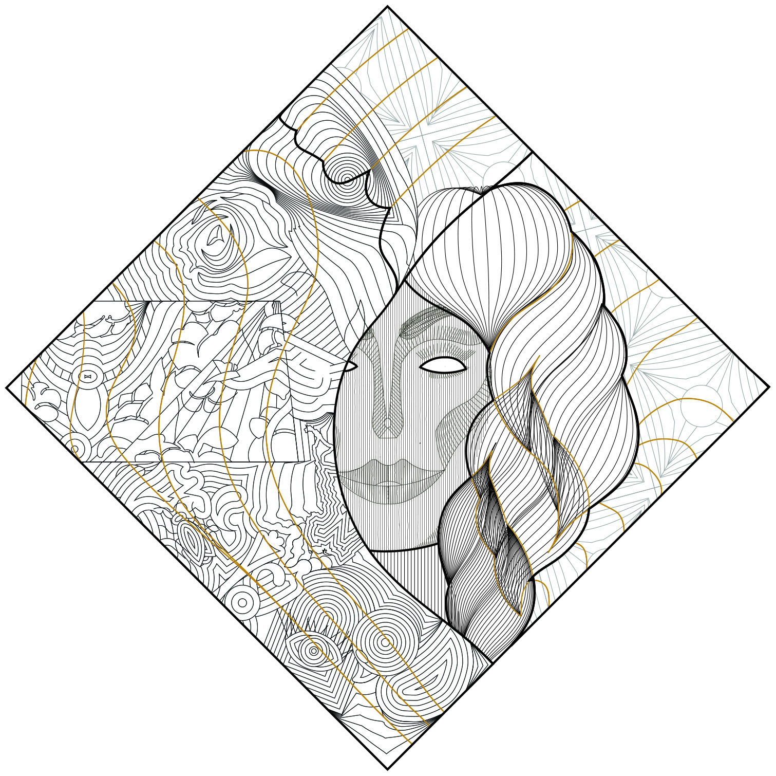 The forms inherent in the show constantly play with concepts of masculine and feminine. In architecture that binary is often representative by rectilinear and curvilinear dichotomy. Hair and make-up that transform the face and the transformation of
