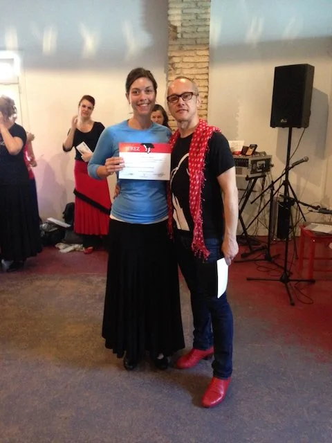 Student with flamenco teacher Manuel Betanzos at the 2014 Festival de Jerez