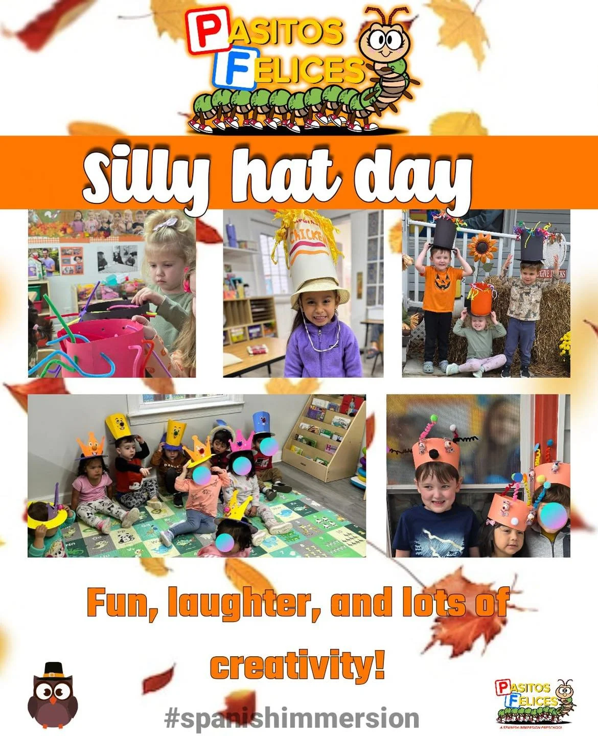 Festival de Otoño Día 3: Dia de sombreros locos🎉
Nuestros estudiantes dejaron correr su imaginación, creando sombreros divertidos, graciosos y únicos 🌈🤪
Fall Fest Day 3: Crazy Hat Day 🎉
The kids let their imagination