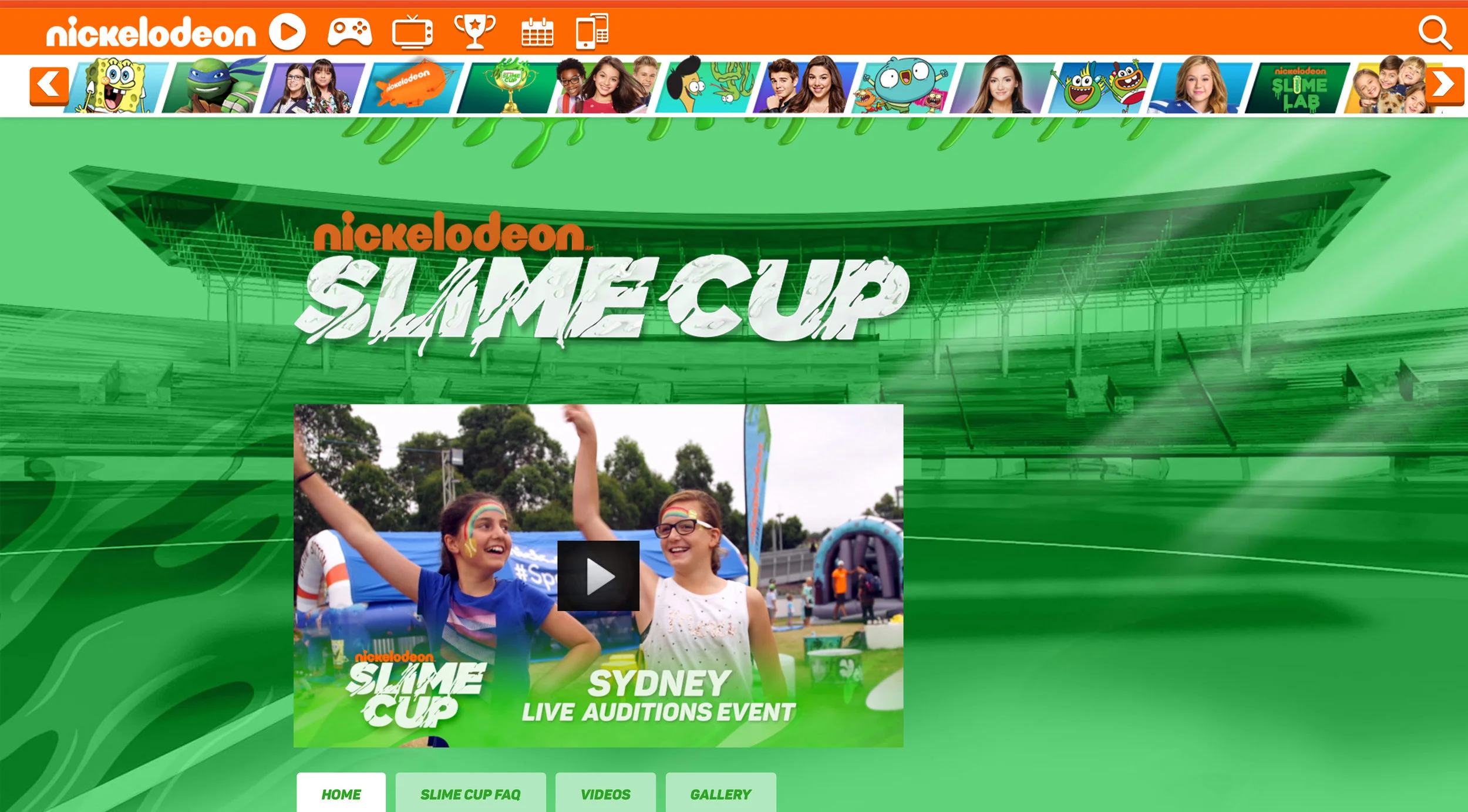 Design style frame 01 for Nickelodeon Slime Cup Website