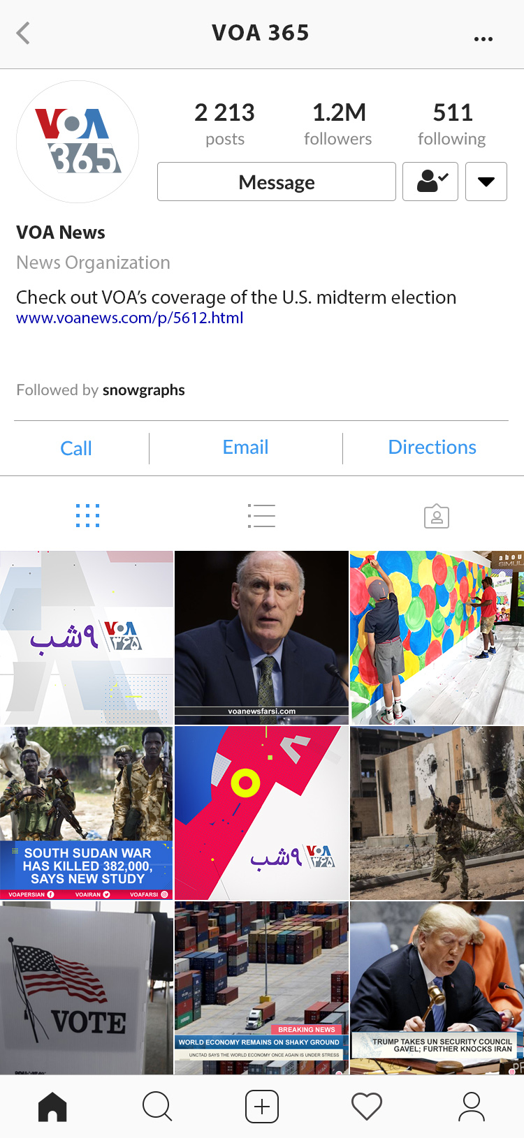 Social screen shot of Voice of America 365 Instagram page
