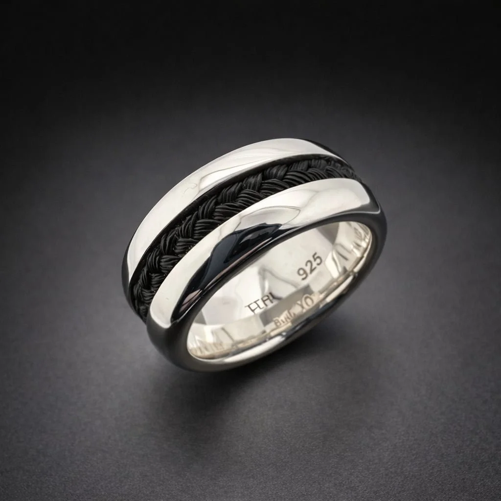 sterling 10mm horsehair ring black hair.jpeg