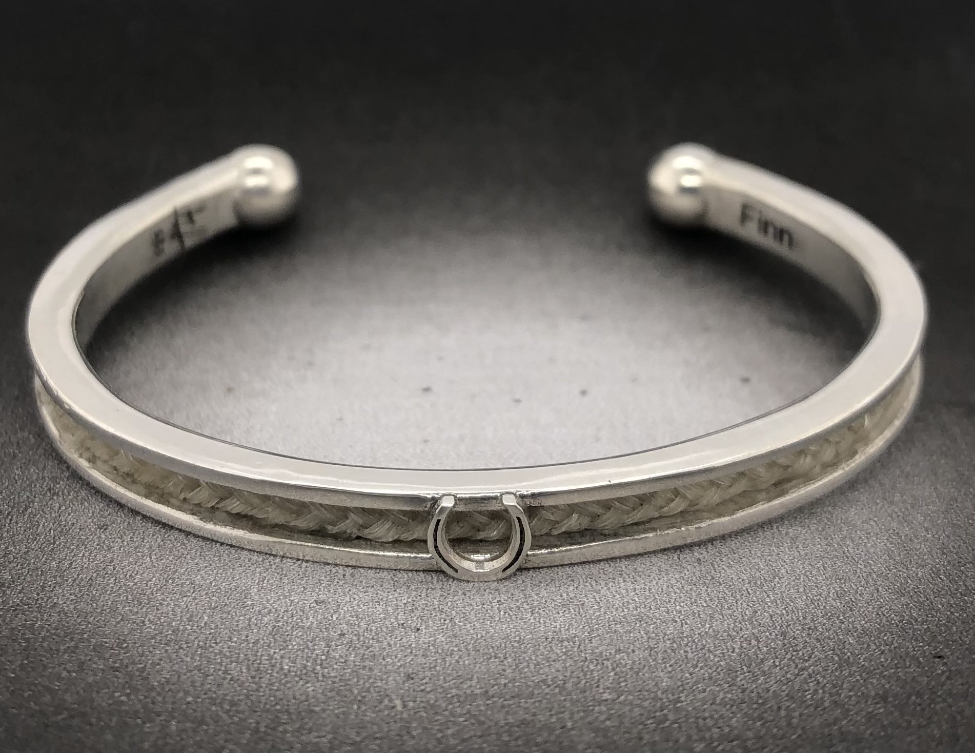 Sterling Horse Hair Cuff Bracelet with Lucky Horseshoe