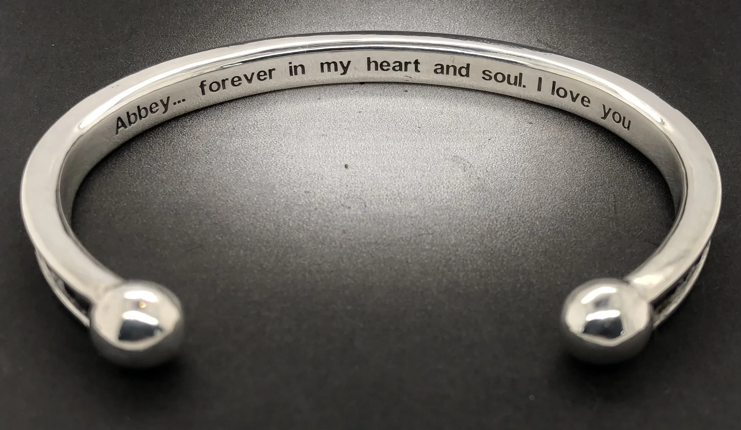 Sterling Silver Horse Hair Cuff Bracelet - Engraved Message