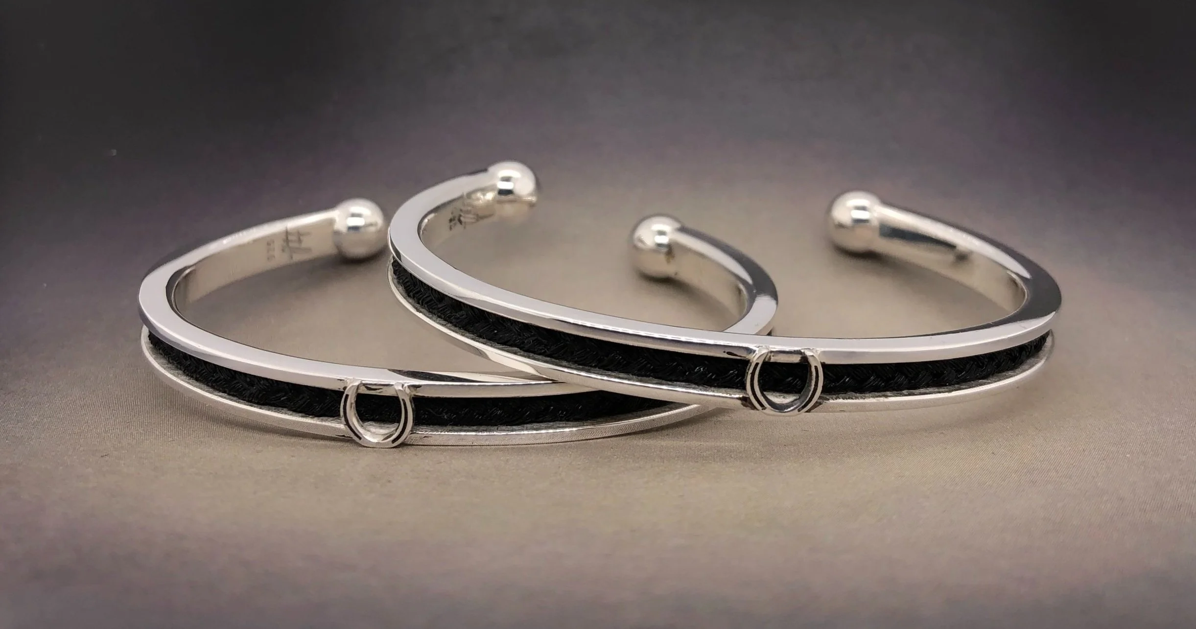 Sterling Horse Hair Cuff Bracelet with Lucky Horseshoe