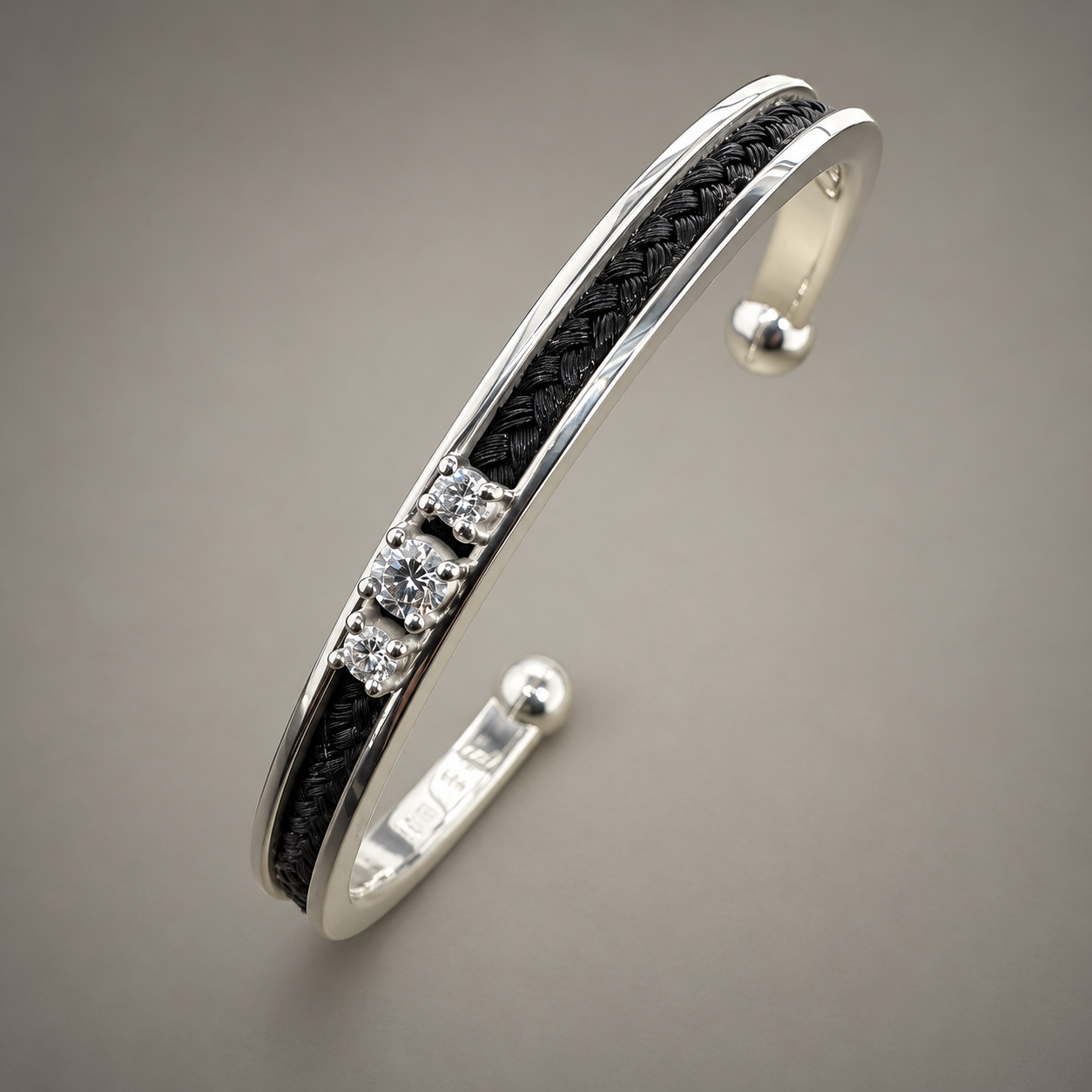 Polished Silver Cuff with Diamond Braid.png