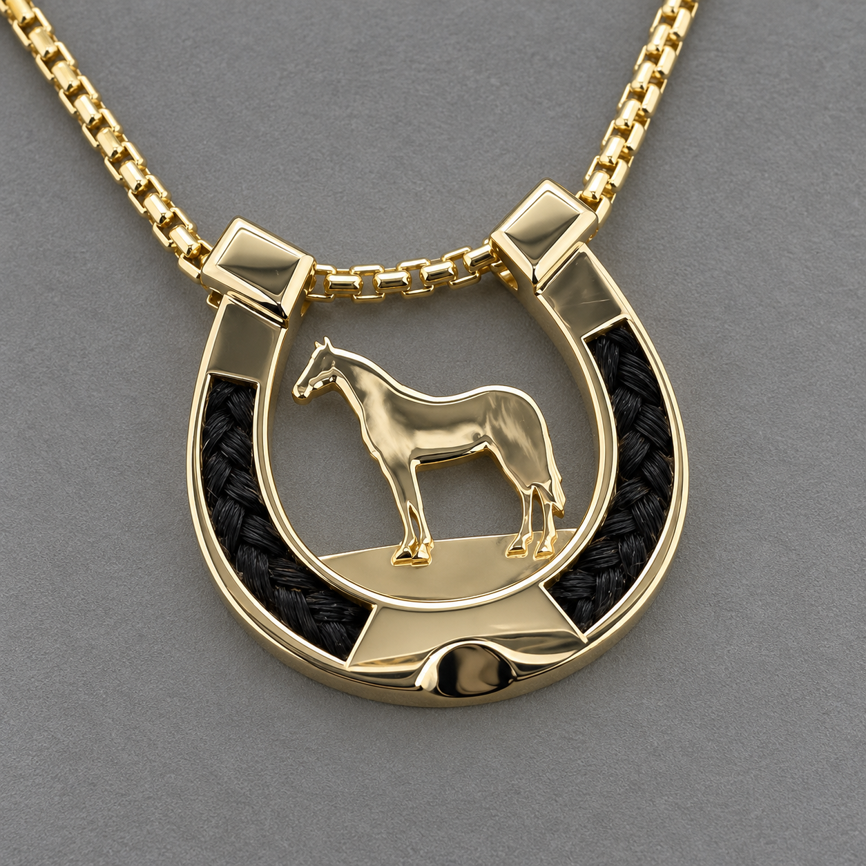 Gold Horseshoe Horse Pendant Necklace.png
